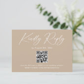 Carte D'accompagnement Boho Beige Neutre Mariage RSVP Qr Code (Debout devant)