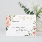 Carte D'accompagnement Boho bleu rose floral lettres or mariage rsvp (Debout devant)