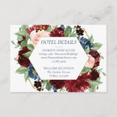 Carte D'accompagnement Boho Blooms | Rustic Navy et Burgundy Hotel Info (Devant)