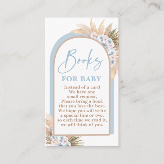 Carte D'accompagnement Boho Blue Boy Pampas Grass Books for Baby Card (Devant)