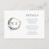 Carte D'accompagnement Boho Blue Moon Floral Monogramme Détails de la cou (Devant)