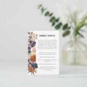 Carte D'accompagnement Boho Blue Rust Floral Reception Directions Mariage (Debout devant)
