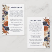 Carte D'accompagnement Boho Blue Rust Floral Reception Directions Mariage (Devant / Derrière)