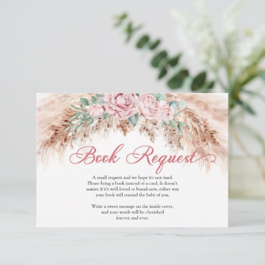 Carte D'accompagnement Boho Blush fleurs pampas vert demande de réservati (Debout devant)
