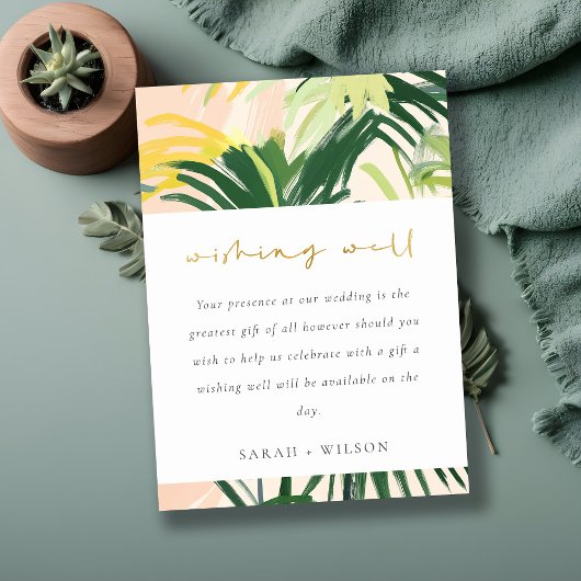 Carte D'accompagnement Boho Blush Green Tropical Palm Wishing well