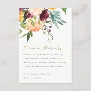 Carte D'accompagnement Boho Blush Jaune Orange Floral Mariage Détail