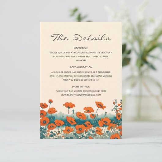Carte D'accompagnement Boho Bohemian Fleur sauvage Détails QR Code Mariag (Debout devant)