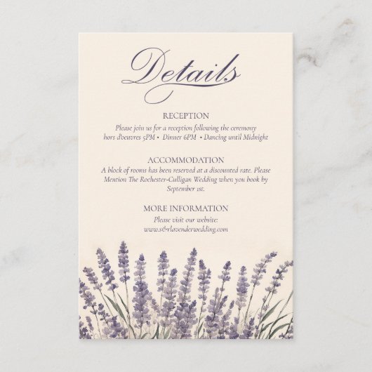 Carte D'accompagnement Boho Bohemian Lavender Monogram Détails du Mariage (Devant)
