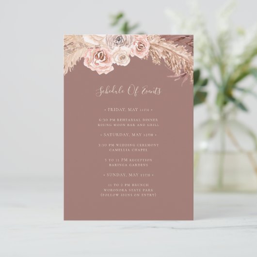 Carte D'accompagnement Boho Botanical Dusty Rose Calendrier des événement (Debout devant)