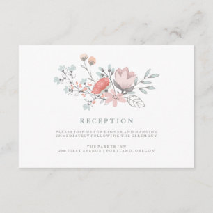 Carte D'accompagnement Boho Botanical Rustic Réception en Coral et Grey