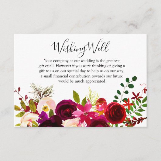 Carte D'accompagnement Boho Bourgogne Fleurs Printemps Mariage Souhaiter (Devant)