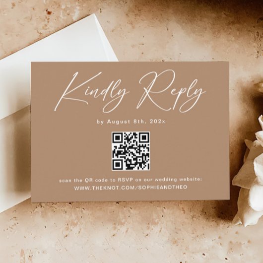 Carte D'accompagnement Boho Brown mariage Taupe RSVP QR Code