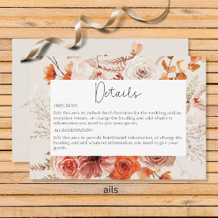 Carte D'accompagnement Boho Burange Fall Floral Beige Détails