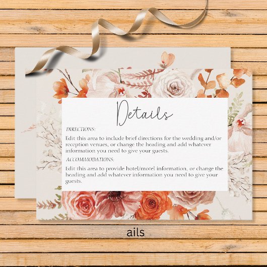 Carte D'accompagnement Boho Burange Fall Floral Beige Détails