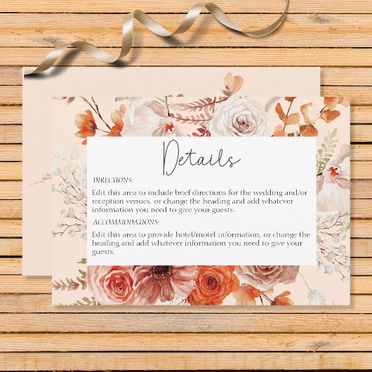 Carte D'accompagnement Boho Burange Fall Floral Peach Détails