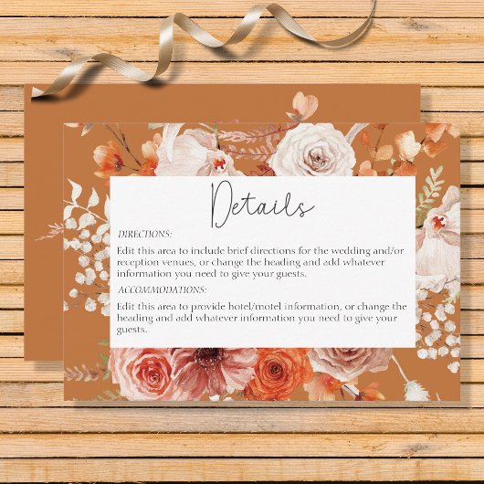 Carte D'accompagnement Boho Burange Fall Floral Rust Détails