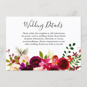 Carte D'accompagnement Boho Burgundy Flowers Spring Détails du Mariage de