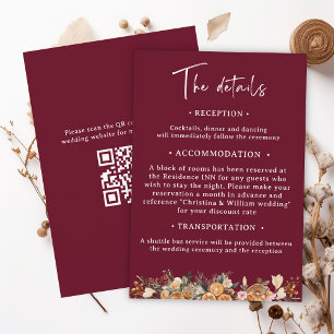Carte D'accompagnement Boho Burgundy Winter Holiday Détails sur le Mariag