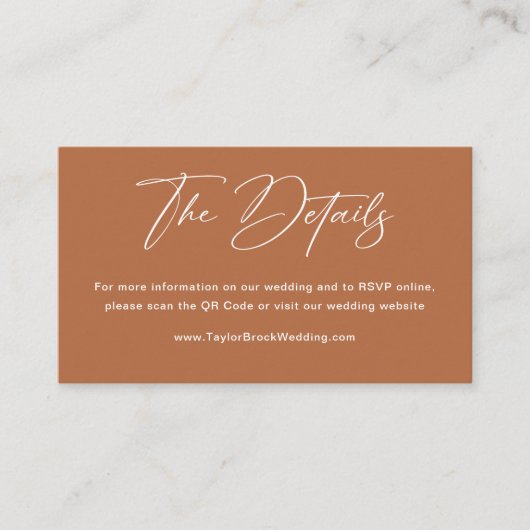 Carte D'accompagnement Boho Burnt Orange Site Mariage Qr Code (Devant)