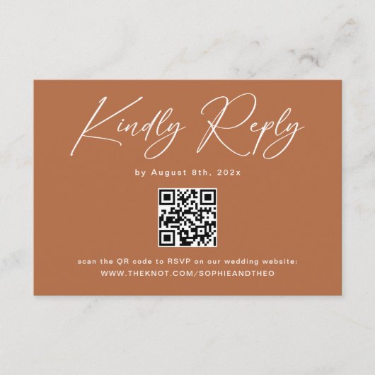 Carte D'accompagnement Boho Burnt Orange Wedding RSVP QR Code (Devant)