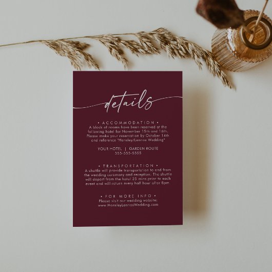 Carte D'accompagnement Boho Chic Bourgogne Rouge Détails du Mariage