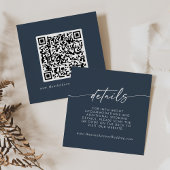 Carte D'accompagnement Boho Chic Dark Navy Blue Mariage QR Code Détails