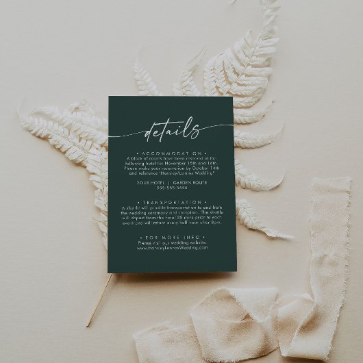 Carte D'accompagnement Boho Chic Emerald Green Détails du Mariage
