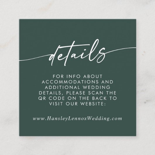 Carte D'accompagnement Boho Chic Emerald Green Mariage QR Code Détails (Devant)