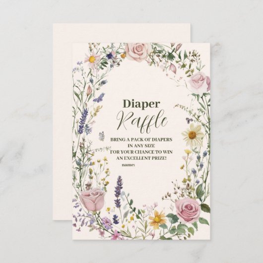 Carte D'accompagnement Boho Chic Fleur sauvage Diapper Raffle (Devant / Derrière)