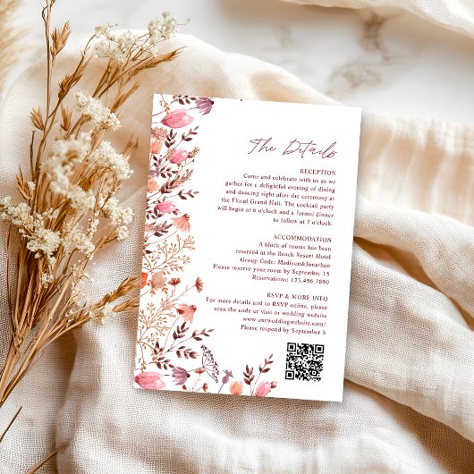 Carte D'accompagnement Boho Chic Fleur sauvage QR Code Détails du Mariage
