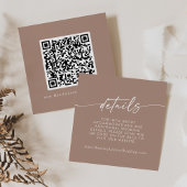 Carte D'accompagnement Boho Chic Neutral Taupe Mariage QR Code Détails