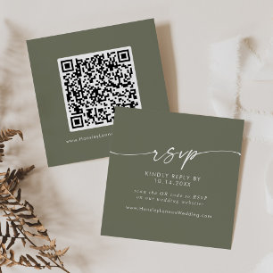 Carte D'accompagnement Boho Chic Olive Green Mariage QR Code RSVP