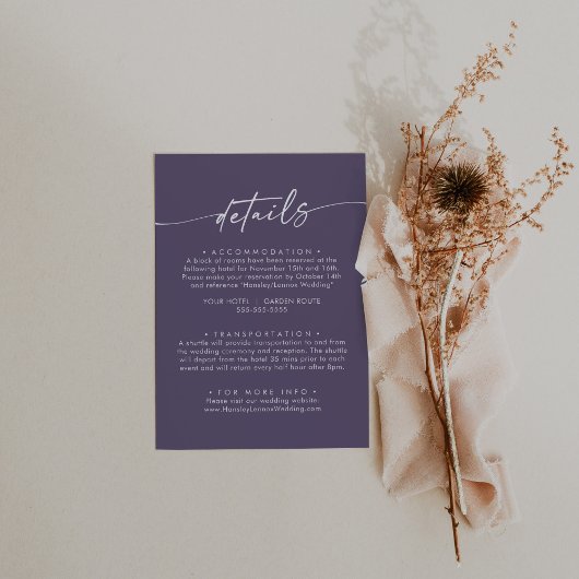 Carte D'accompagnement Boho Chic Plum Purple Détails du Mariage