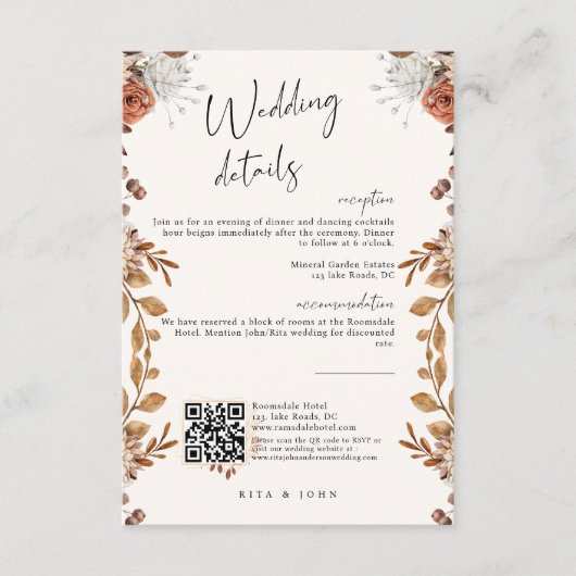 Carte D'accompagnement Boho Crème moderne Détails du Mariage de script (Devant)