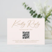 Carte D'accompagnement Boho Crème Neutre Mariage RSVP Code QR (Debout devant)