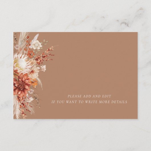 Carte D'accompagnement Boho Dahlia Fleur sauvage Elegant Wedding Détails (Dos)