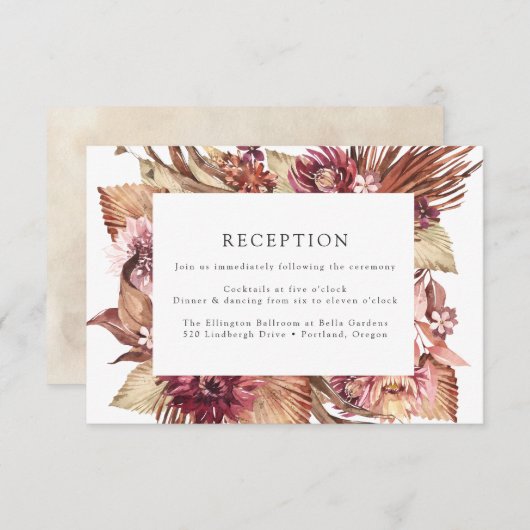 Carte D'accompagnement Boho Desert Floral Mariage Réception (Devant / Derrière)