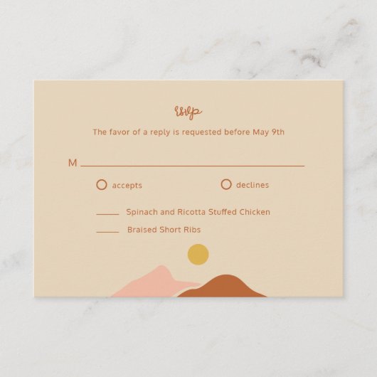 Carte D'accompagnement Boho Desert Mariage simple RSVP (Devant)