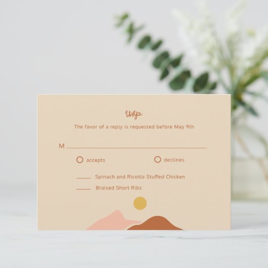 Carte D'accompagnement Boho Desert Mariage simple RSVP (Debout devant)