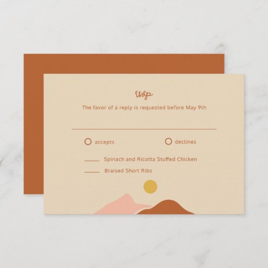 Carte D'accompagnement Boho Desert Mariage simple RSVP (Devant / Derrière)