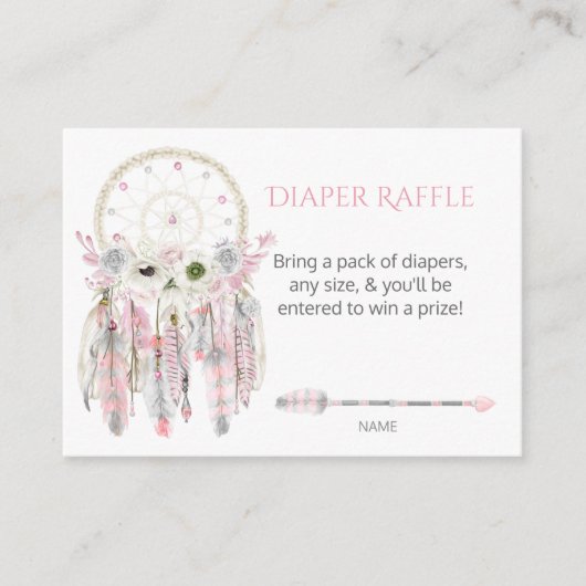 Carte D'accompagnement Boho Dream Catcher Pink GreyFeathers Diaper Raffle (Devant)