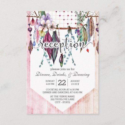 Carte D'accompagnement Boho Dreamcatcher & Feathers Réception de mariage (Devant)