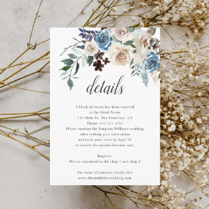 Carte D'accompagnement Boho Dusty Blue Beige Fleurs Mariage Détails