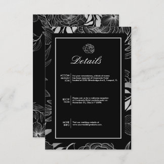 Carte D'accompagnement Boho Elegant Floral Black Détails du Mariage
