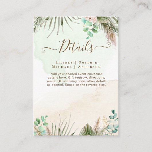 Carte D'accompagnement BOHO Eucalyptus Pampas Mariage vert herbe (Devant)