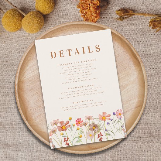 Carte D'accompagnement Boho Fall Floral Terracotta Détails du Mariage
