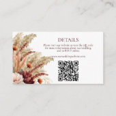 Carte D'accompagnement Boho Fall Florals Pampas Grass Détails Mariage QR (Devant)