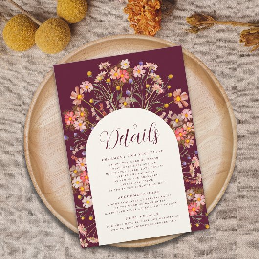 Carte D'accompagnement Boho Fall Rustic Floral Arch Détails du Mariage