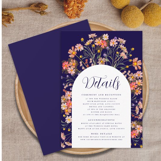 Carte D'accompagnement Boho Fall Rustic Floral Navy Blue Détails du Maria