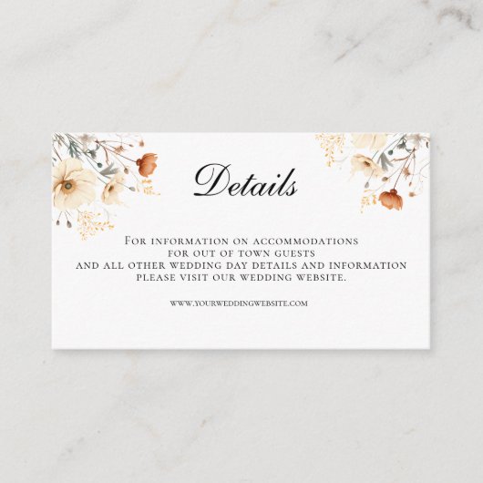 Carte D'accompagnement Boho Fleur sauvage Beige QR code Mariage Détails (Devant)